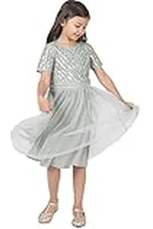 Maya Deluxe Meisjesjurk voor bruiloft met pailletten verfraaiing korte mouw prom verjaardagsfeestje bruidsmeisje, , 9-10 jaar, , 9-10 Jaren