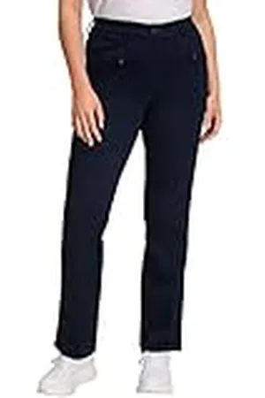 Ulla Popken Dames grote maten plus size basic stretchbroek Mony, kleurecht, licht smal toelopend 802969, , 56W x 32L
