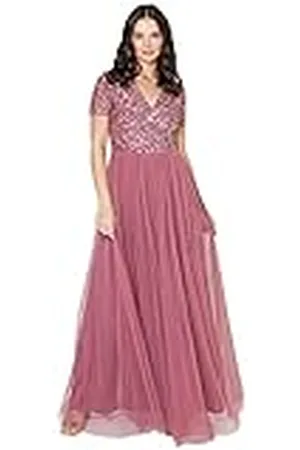 Maya Deluxe Damesjurk voor bruiloftsgast, grote maten, Empire hoge taille, pailletten, korte mouwen, avondbruidsmeisje, , 50