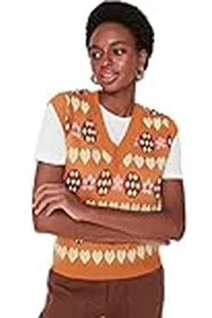 Trendyol Dames V-hals effen kleuren nauwsluitend gebreid vest sweater, , M, , M