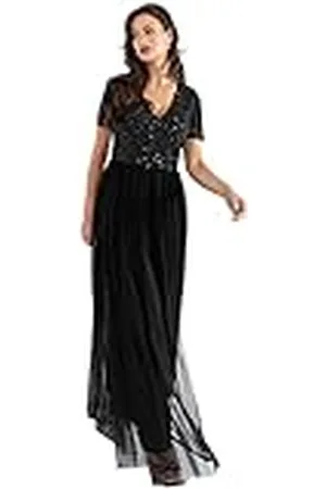 Maya Deluxe Avondjurk met pailletten cocktailjurk voor dames met V-hals tule jurk, , 46