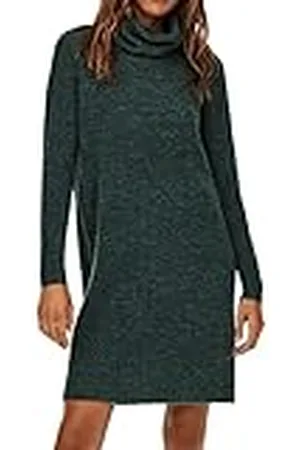 ONLY Ana L/S Cowlnck-jurk, wollen gebreide Noos, casual jurk voor dames, Mallard Green Melange, S