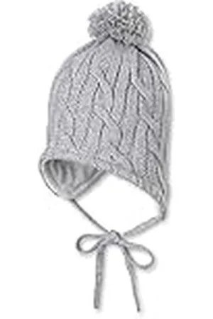 Sterntaler Unisex muts met pompon, oorkleppen, bandjes en vlechtpatroon, leeftijd: vanaf 18-24 maanden, maat: 51, zilver melange