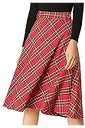 Allegra K Dames tartan geruite rok vintage hoge taille riem A-lijn midi-rokken, , 34