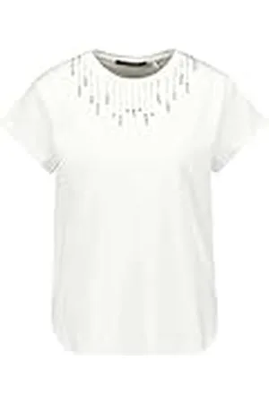 Taifun Dames T-shirt met strass-steentjes applicatie korte mouwen effen kleuren, , 40
