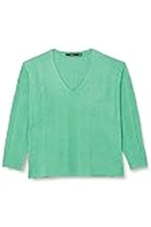 VERO MODA Dames VMINNIE LS V-hals pullover GA Boo Curve gebreide trui, Bright Green/Detail: Melange, S-42/44, , 42/44