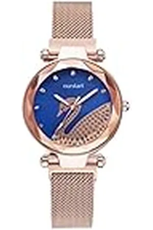 Basfur Polshorloge voor dames, glitters, ontworpen kwarts, analoog, dameshorloge met armband van Milaan mesh, , Modern