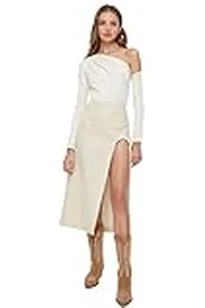 Trendyol Dames Dames Shirt/Draped Detailed Middle Knit Plain Geplooide/Gedrapeerde gedetailleerde Medium Gebreide Bodysuit, , S