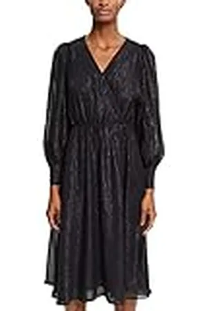 ESPRIT Wikkeljurk van chiffon met glittereffect, zwart, 36