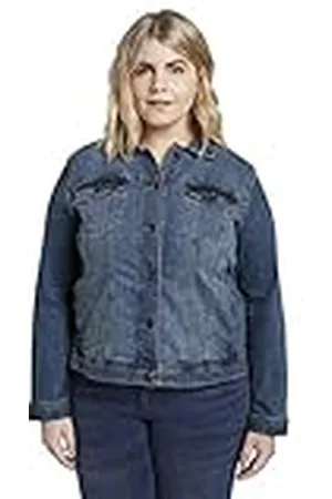 TOM TAILOR Denim jack in grote maten voor dames in gewassen look, 10110 Blue Denim, 44