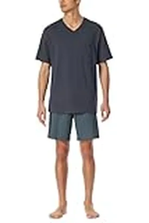 Schiesser Heren Pyjama Korte V-Hals Comfort Essentials Pyjamaset, Graphit_181153, 48, , 48