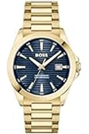 HUGO BOSS HUGO HEREN BLAUWE DIAL IONISCHE PLATED DUNNGOUD STALEN ARMBAND HORLOGE - 1514172, , Klassiek