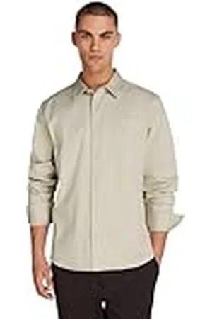 Calvin Klein Jeans Heren geweven label shirt J30J326680, L/S shirt, grijs, XXL, , XXL