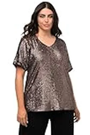 Ulla Popken Dames paillettenshirt met gescheurde mouwen T-shirt, , 46