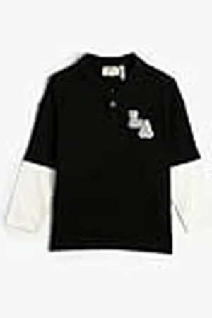 Koton T-shirt met lange mouwen voor jongens, kleurblok, varsity bedrukt, katoenen poloshirt, , 6-7 Jaar