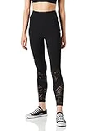 Urban classics Dameslegging met hoge taille, fijn kantpatroon, knieën, brede hoge tailleband, voor sport, vrije tijd en yoga, maat XS tot 5XL, , XS