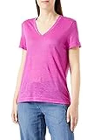 Gerry Weber Dames T-shirt van linnen korte mouwen T-shirt 1/2 mouw effen kleur, melange, , 42