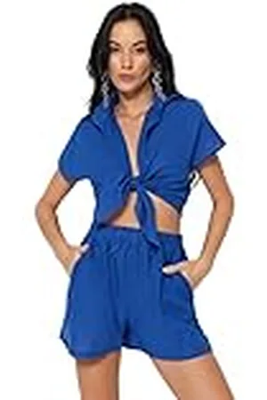 Trendyol Dames vrouw effen geweven blouse-shorts tweedelige set shirt, , 34