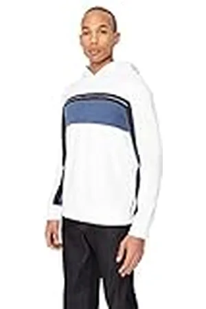 Armani Exchange Heren Unbrushed Organic Cotton Tri-Color Hooded Sweatshirt, White/True Navy, Extra Large, , XL