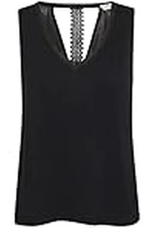 Cream Dames Evening Top Jersey Sleeveless Lace Trim V-hals Blouse Dames, , XS
