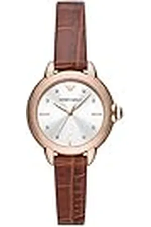 Emporio Armani Watch for Women, Three Hand movement, 32MM Rose Gold Recycled Stainless Steel (At Least 50%) case with a Leather strap, AR11525