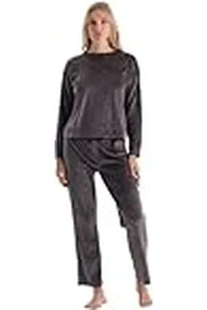 Dagi Dames Black Bright Star Bedrukt Fluwelen Pyjama met lange mouwen, L, , L