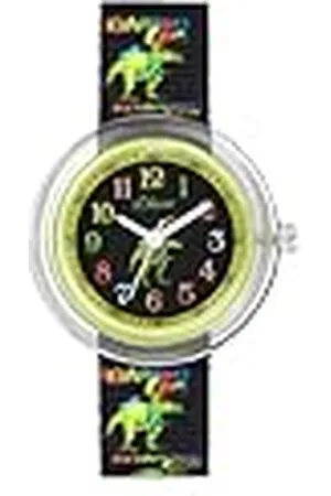 QS by s.Oliver Polshorloge voor meisjes, kinderen, analoog, met nylon armband, meerkleurig, waterdicht, waterdicht, wordt geleverd in horloges, geschenkdoos, 2037721, dinosaurier, Riemen.