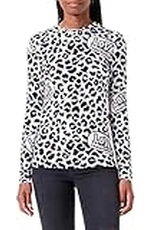 Moschino Dames Tight-Fitting Long Sleeves Animalier Gedrukt T-shirt, , 46