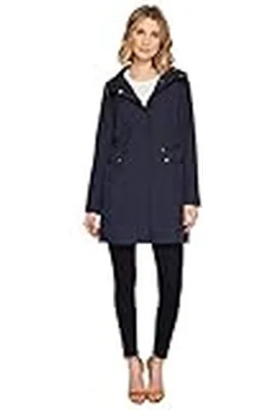 Cole Haan Opvouwbare regenjas met capuchon voor dames met strik, Indigo, S