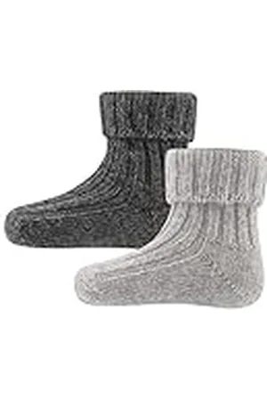 Ewers Set van 2 wollen sokken voor kinderen, 2 paar kindersokken, effen grijs, biologisch katoen, GOTS-gecertificeerd, made in Europe, licht en donkergrijs, , 35/38 EU