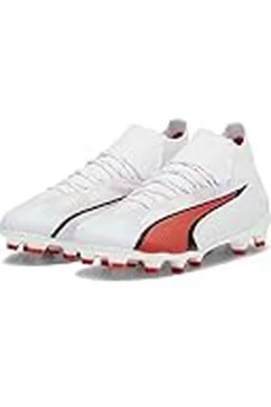 PUMA Ultra Pro Fg/AG Jr, voetbalschoenen, uniseks, voor kinderen en jongens, White Black Fire Orchid Red, 34 EU