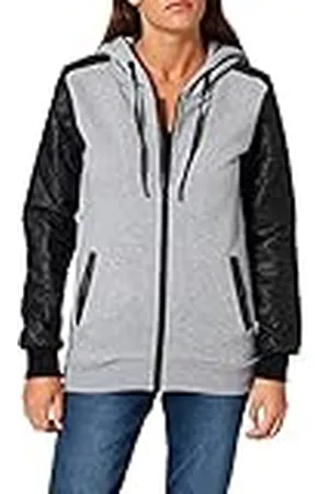 Urban classics Dames Dames Diamond Leather Imitatie Sleeve Zip Hoody Pullover, grijs/zwart, XS