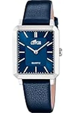 Lotus Horloge Voor Dames 18987/3 Square Series Grijs zilver 316l roestvrij staal case BlauwLeer armband