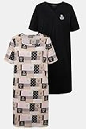 Ulla Popken Dames Bigshirts, verpakking van 2 stuks Timeless Elagance 830136 nachthemd, , 58/60, , 58-60