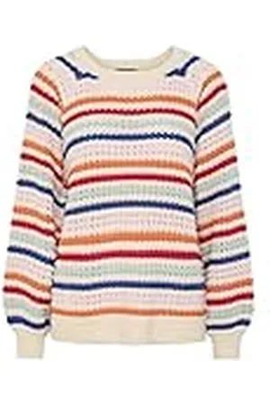 Pieces® Dames Pcdosla Ls O-Neck Knit Mm Pullover, Berk/Stripes: mandarijn oranje Multi, L