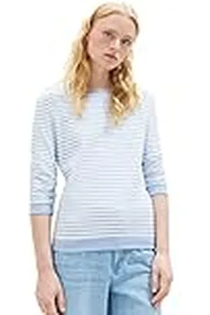 TOM TAILOR Sweatshirt voor dames met plooien en strepenpatroon, , XL