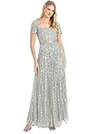 Maya Deluxe Maxi-jurk voor dames, pailletten, vierkante hals, hoge taille, een uitgesneden avondjurk voor bruiloftsgast, zwart, , 32