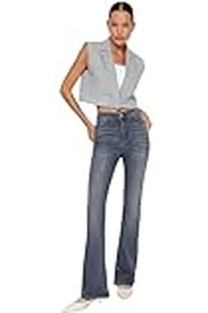 Trendyol Gray High Waist Flare Jeans TWOAW24JE00143, , 38, , 38