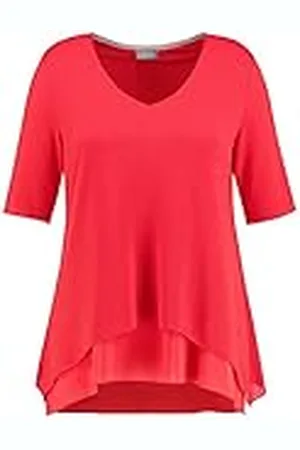 Samoon Dames uitlopend dubbellaags shirt halve mouw shirt T-shirt korte mouwen ronde hals effen grote maten, , 40