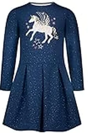 Salt & Pepper Meisjesjurk Mädchen met Einhorn aus pailletten en glitterprint jurk, blauw (Insignia Blue), 92-98 cm, Blauw (Insignia Blue), 92/98 cm