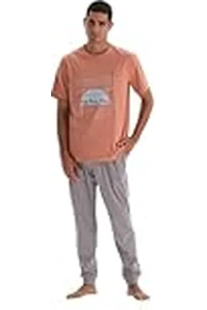 Dagi Gedetailleerde pyjamaset met korte mouwen en korte mouwen voor heren, , XL