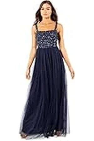 Maya Deluxe Vrouwen Dames Maxi Jurk Brede Bandjes Mouwloze Vierkante Hals Verfraaid Voor Bruiloft Gast Prom Bruidsmeisje, , 34