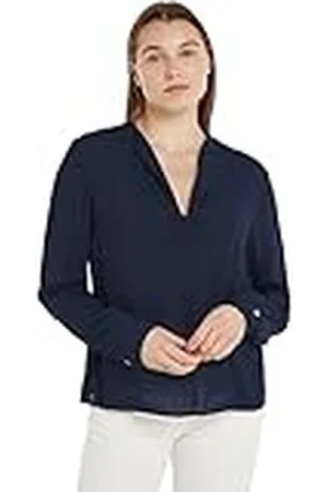 Tommy Hilfiger Viscose Crêpe V-hals Blouse LS Desert Sky, , 70