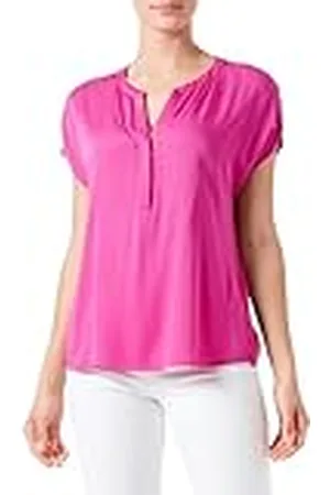 Taifun Zijdeachtig glinsterende blouseshirt voor dames, overgesneden schouders, korte mouwen, effen kleuren, , 44