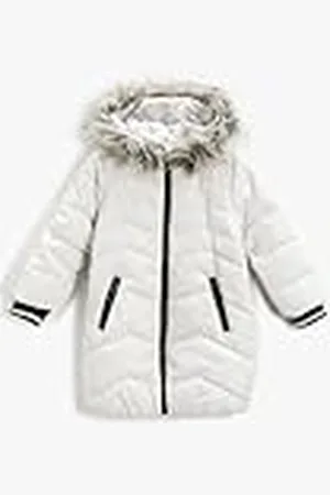Koton Girls Puffer Long Coat Faux Fur Detail Hooded Zip Zakken, , 7-8 Jaar