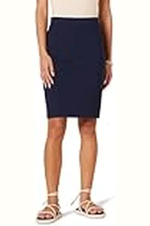 Amazon Ponte Pull-On Boven de knie getailleerde kokerrok, marineblauw, XS