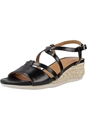 Geox Dames D Ischia Corda espadrille sleehak sandaal, zwart, 40 EU, zwart, 40 EU