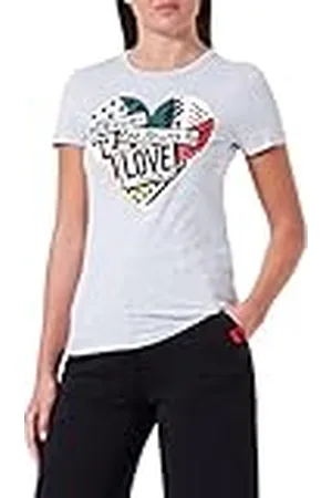 Moschino Dames slim fit korte mouwen met patchwork hart print T-shirt, , 48