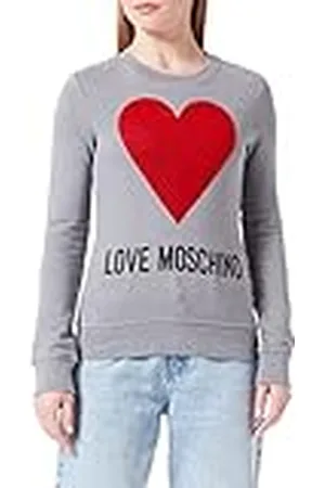 Moschino Dames slim fit ronde hals lange mouwen maxi-hart met geborduurde flock sequins en logo waterprint sweatshirt, , 46