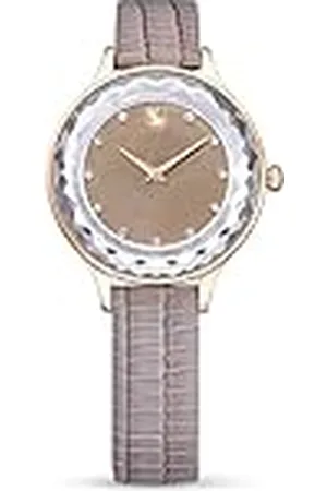 Swarovski Octea Nova horloge, Swiss Made, Lederen band, Beige, Roségoudkleurige afwerking